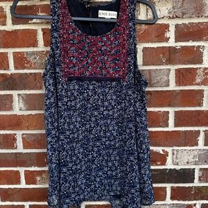 Knox‎ Rose Womens Floral Embroidered Sleeveless Blouse Top Navy Red Size S